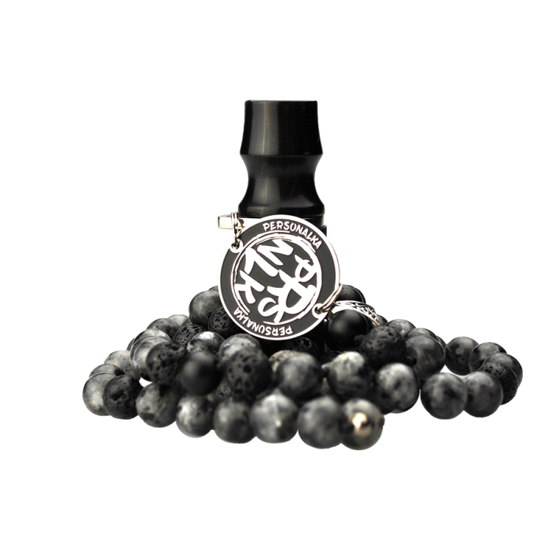 Персональный мундштук Personalka Stone с бусами из натурального камня (чёрный, серый)