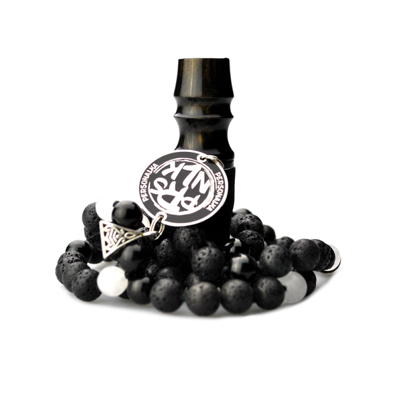 Персональный мундштук Personalka Stone с бусами из натурального камня (Чёрный, Золото)