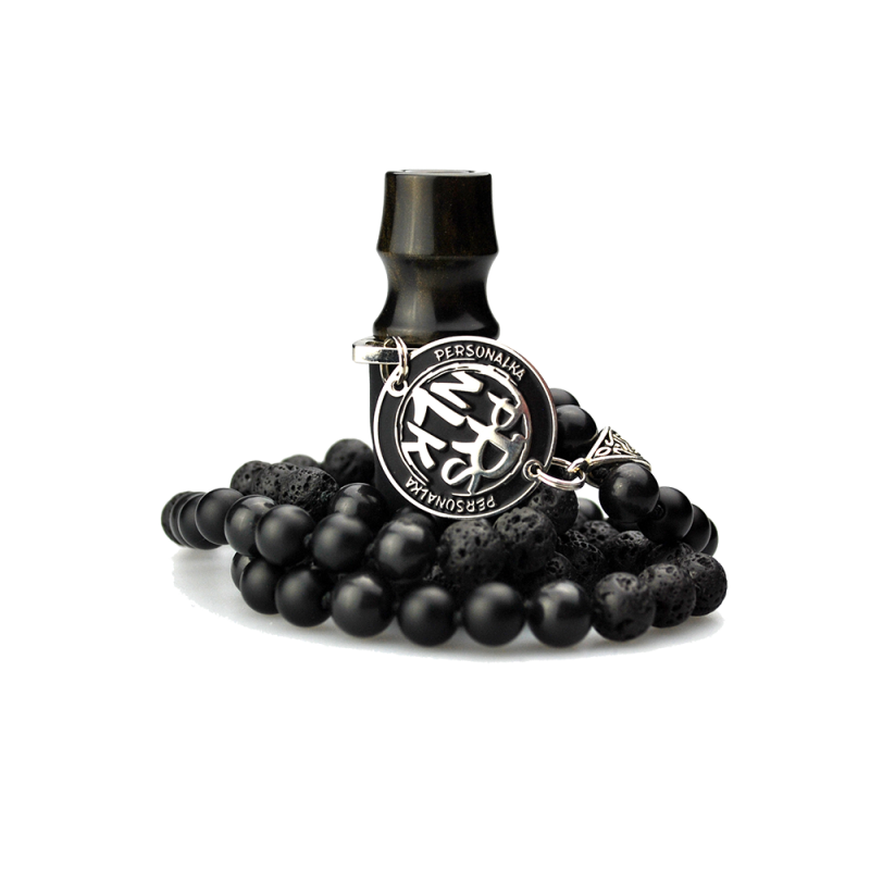 Персональный мундштук Personalka Stone с бусами из натурального камня v2 (Чёрный, Золото)