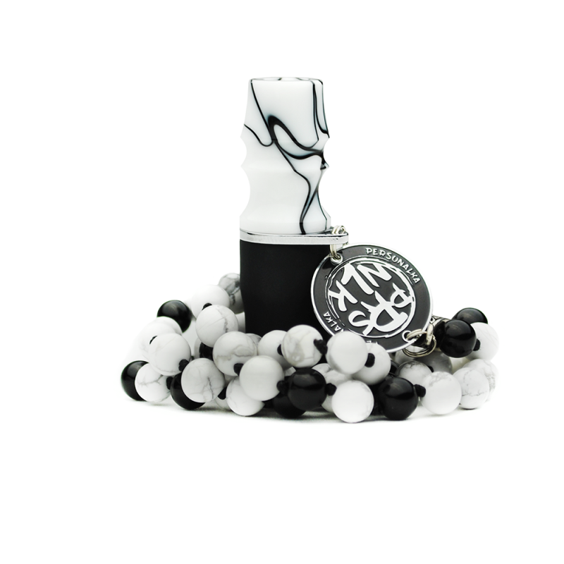 Персональный мундштук Personalka Stone с бусами из натурального камня (Чёрный, Белый)