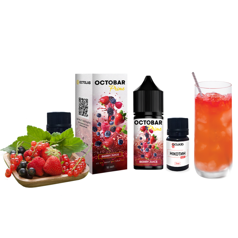 Набор для самозамеса Octobar Prime HARD Berry Juice (Малина Красная Смородин, 65 мг, 30 мл)