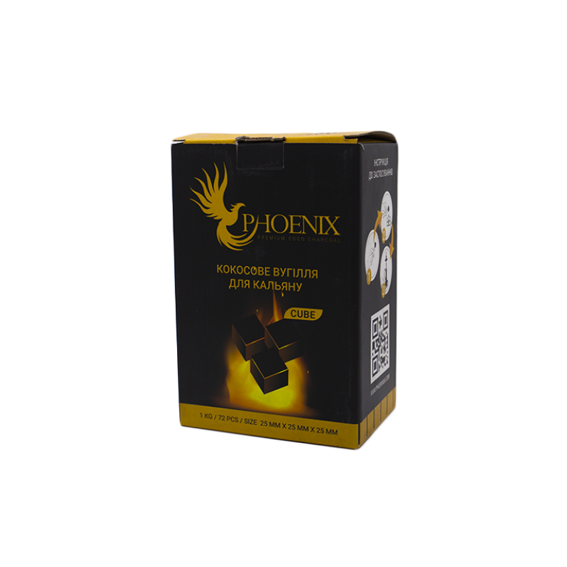Кокосовый уголь для кальяна Phoenix (1 кг, 72 шт, р25)